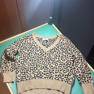 Old Navy Tan and Black Leopard V-Neck Sweater